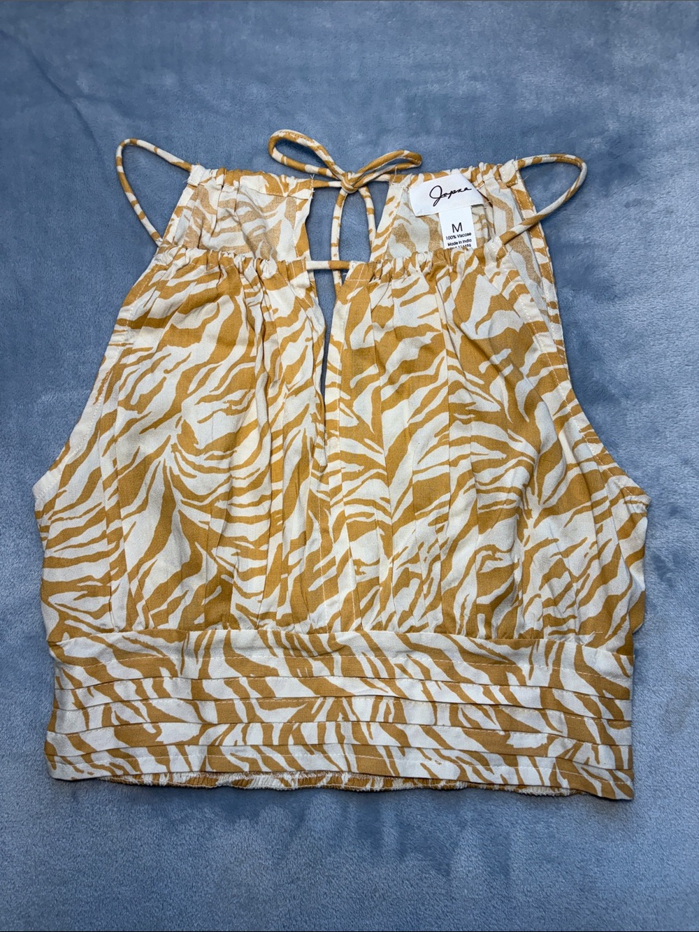 Japna Golden Mustard and White Animal Print Halter Crop Top